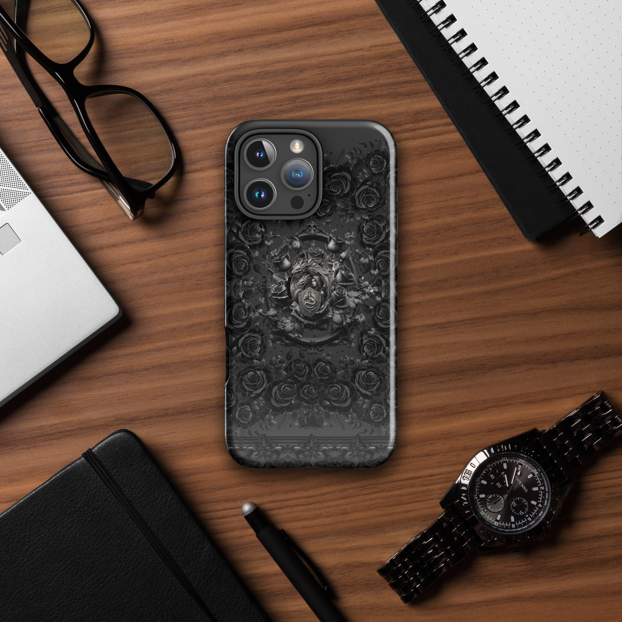 Black Rose Dragon Tough Case for iPhone®