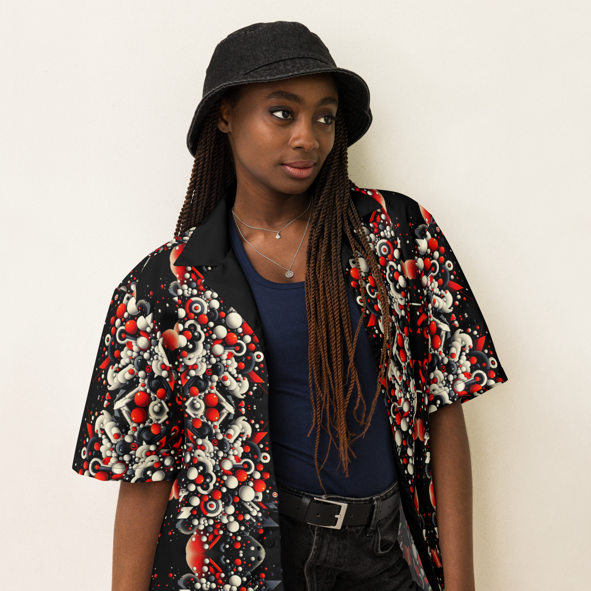 Simple Me In Black Unisex button shirt