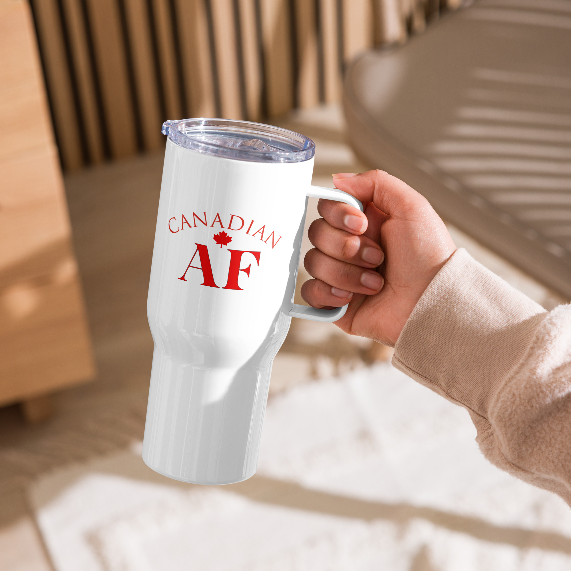 Canadian AF Travel mug with a handle